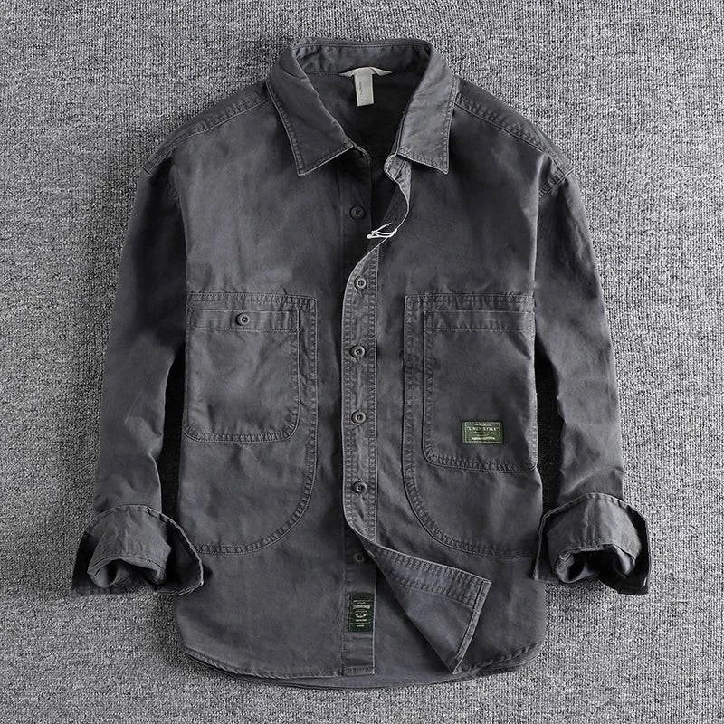 Men's Washed Utility Overshirt with Patch Pockets