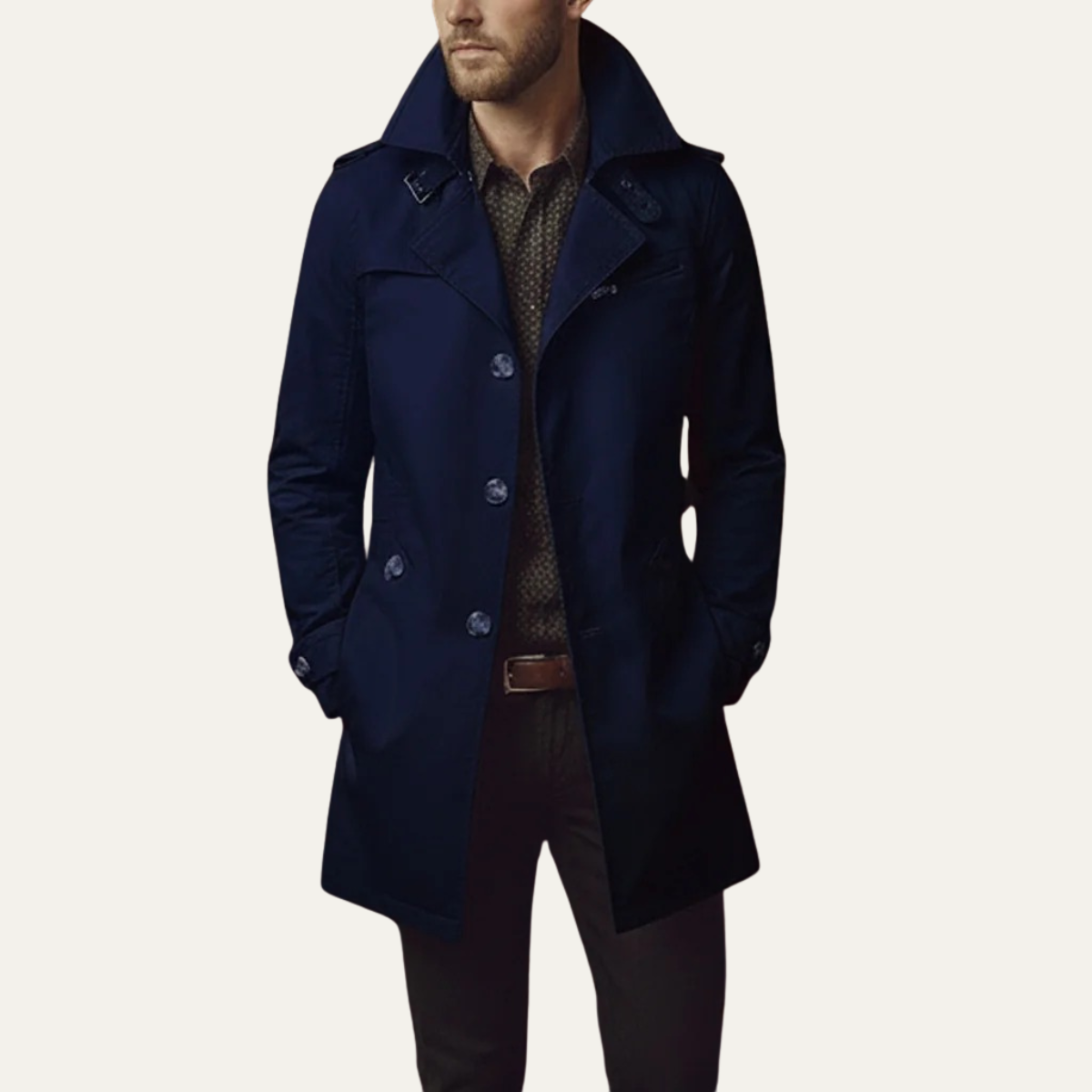 Men's Double-Breasted Longline Trench Coat