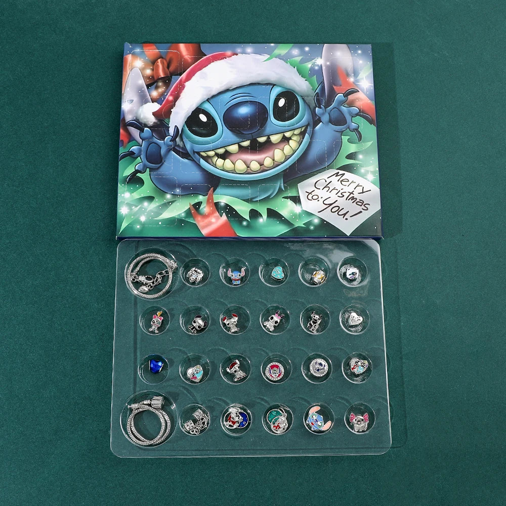 Multicolour character charm bracelet advent calendar set with festive illustrated box