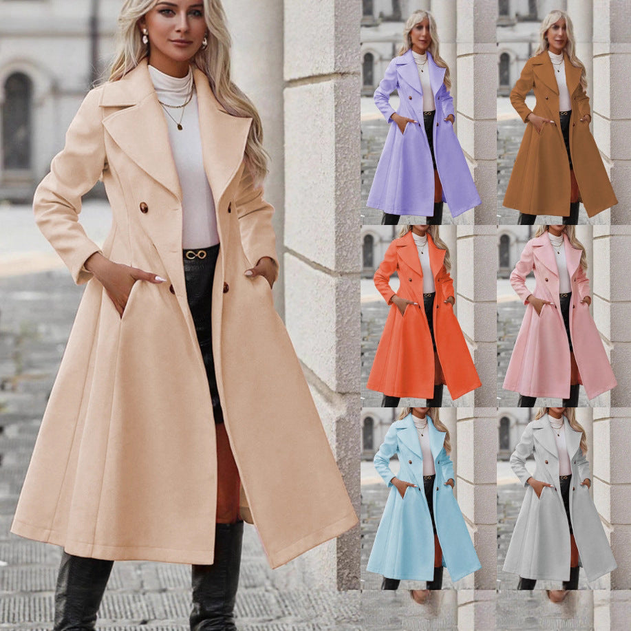 Women's Long Fit and Flare Double-Breasted Coat