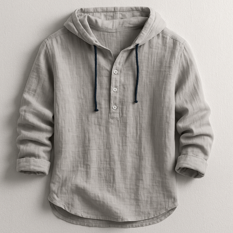 Men's Linen Hooded Henley Shirt