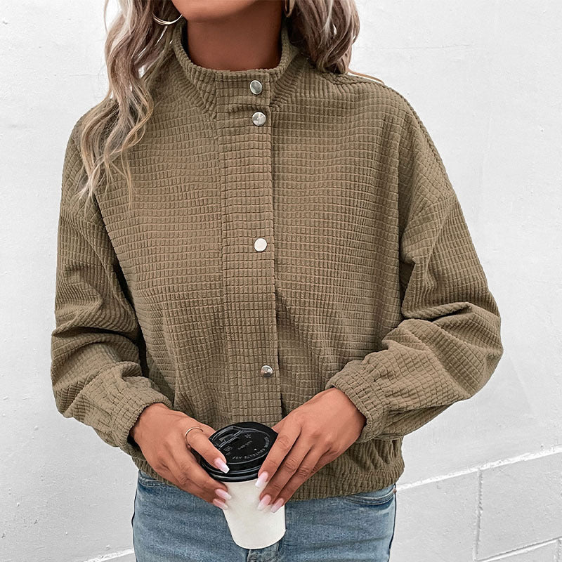 Women's Textured Waffle Knit Button Jacket