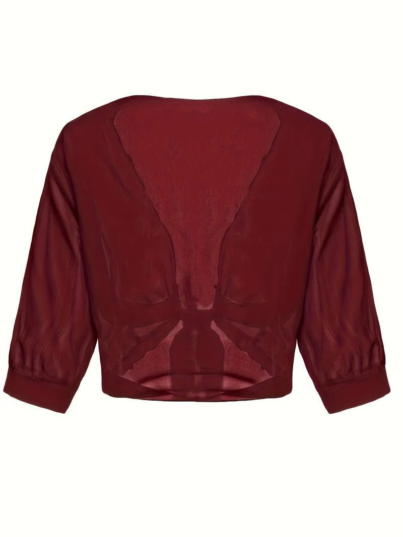 Sheer Tie-Front Cropped Chiffon Cardigan