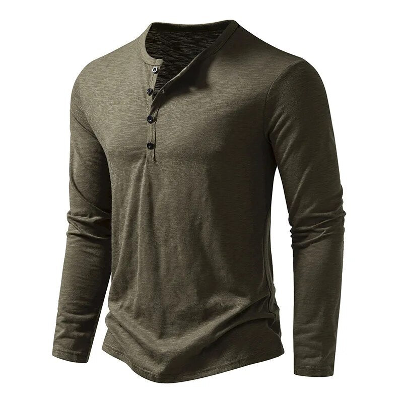 Men's Slub Cotton Long Sleeve Henley Shirt
