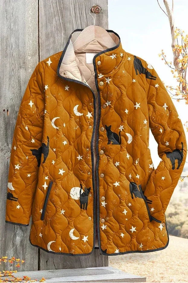 Veste matelassée fleurie patchwork pour femme à boutons-pression sur le devant