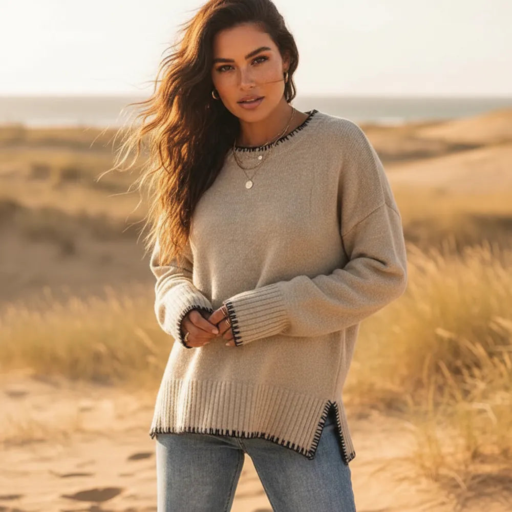 Women's Contrast Blanket Stitch Relaxed Knit Jumper