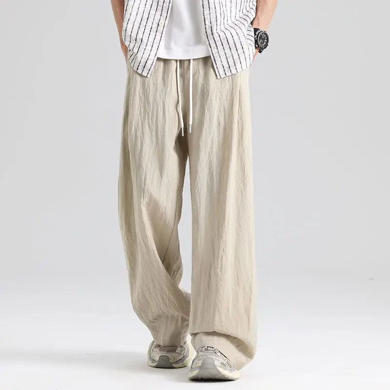 Men's Wide-Leg Linen Drawstring Trousers