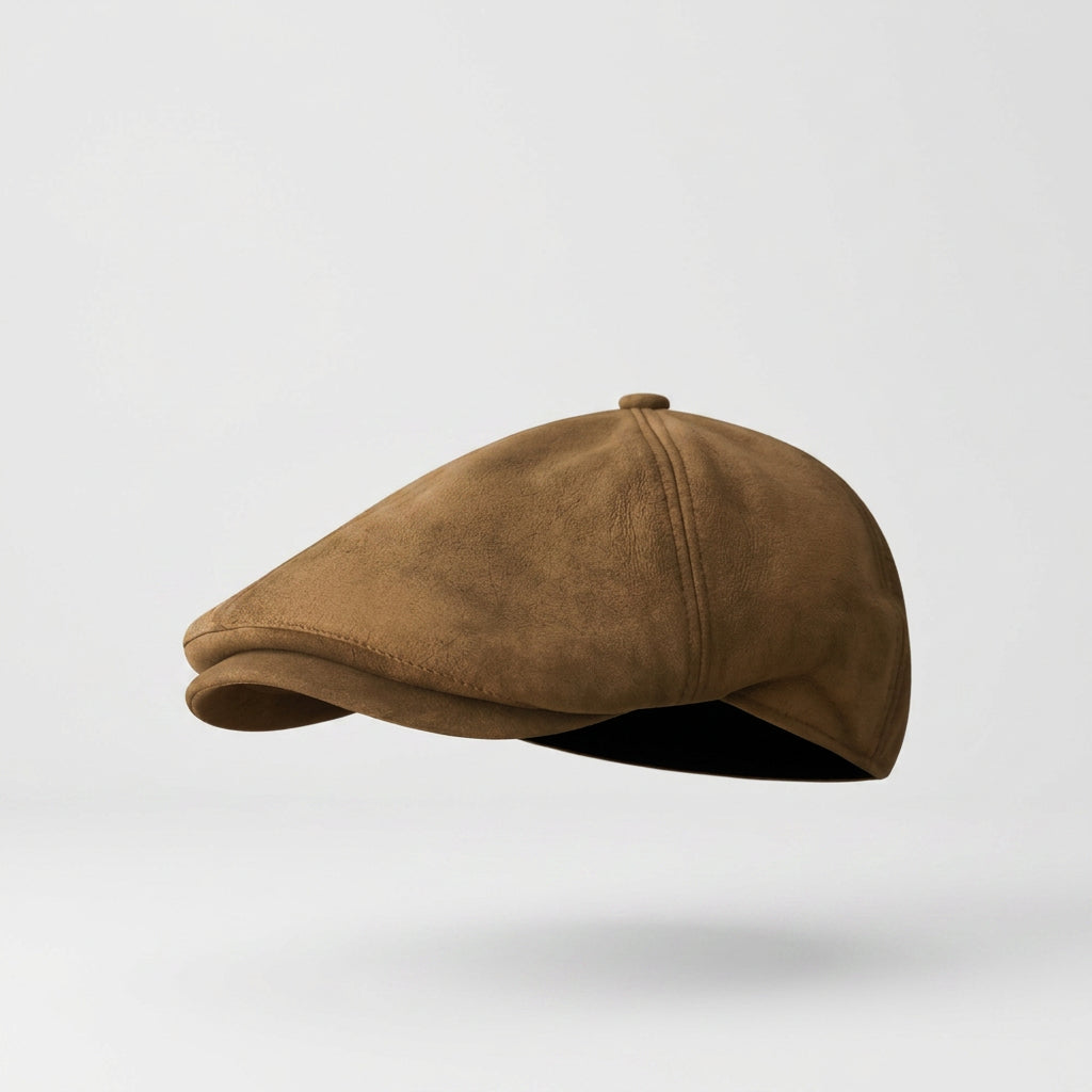Suede Baker Boy Cap with Classic Panelled Design