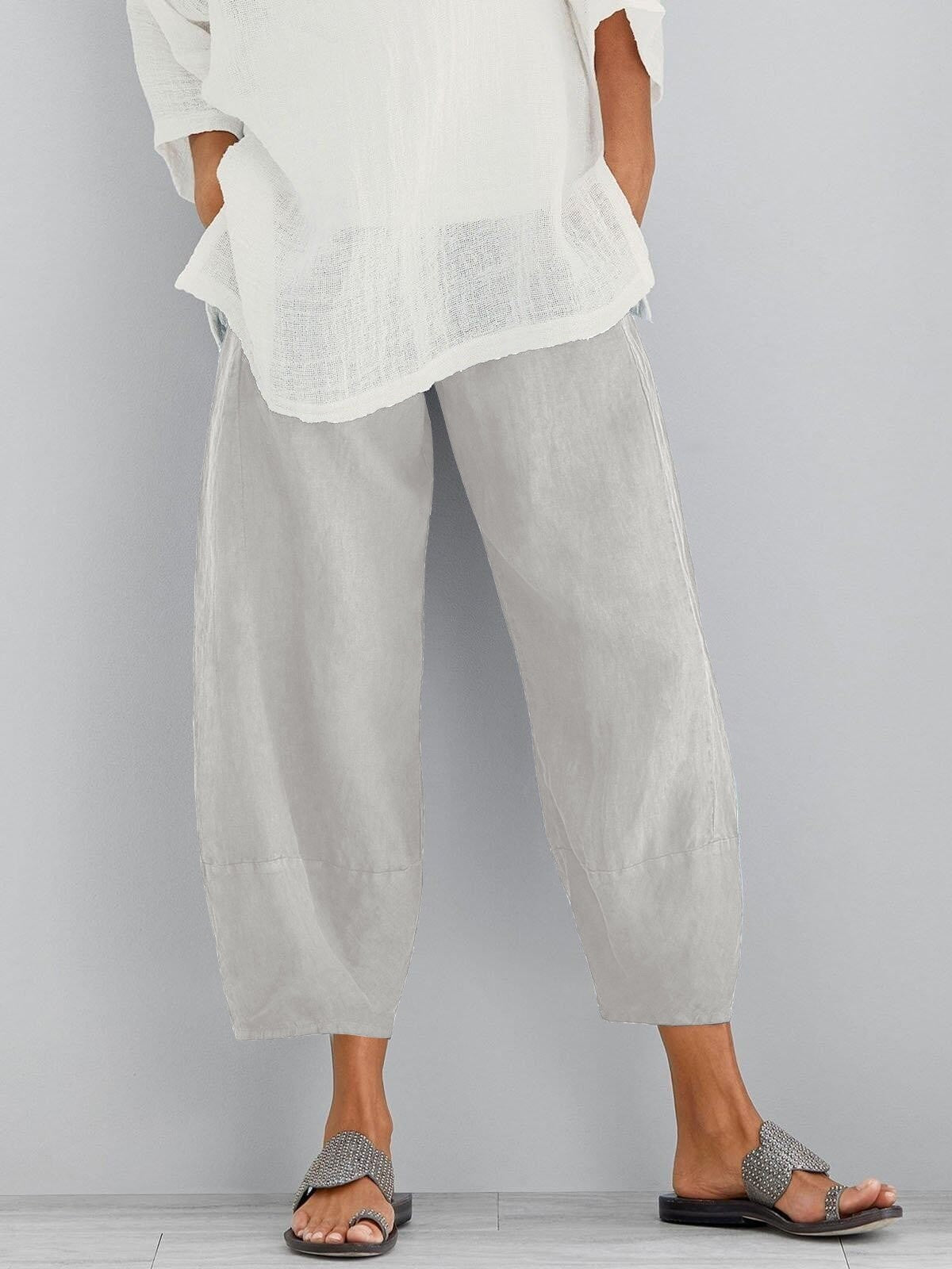 Linen Blend Cropped Lantern Trousers with Tapered Hem