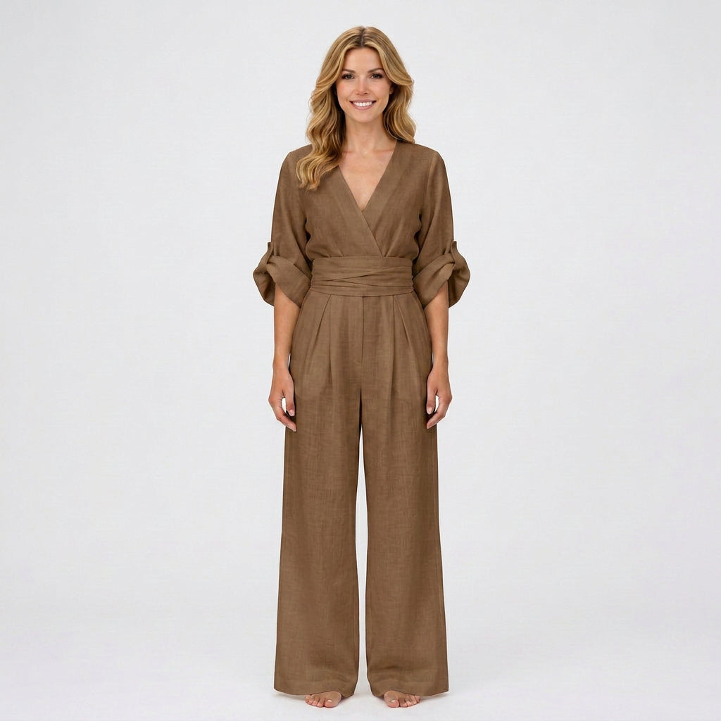 Jumpsuit – Wrap Front Wide Leg Belted Style