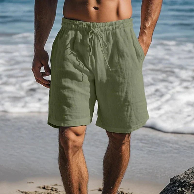 Relaxed Fit Linen Beach Shorts with Drawstring Waist