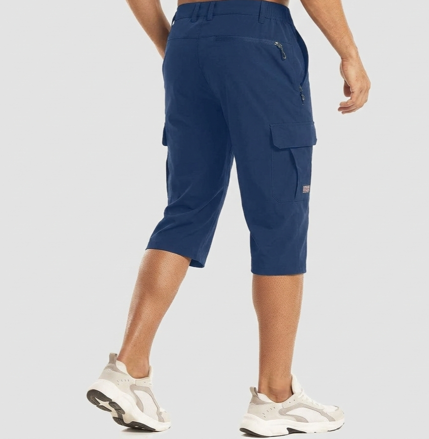 Quick-Dry Below-Knee Cargo Shorts with Zip Pocket