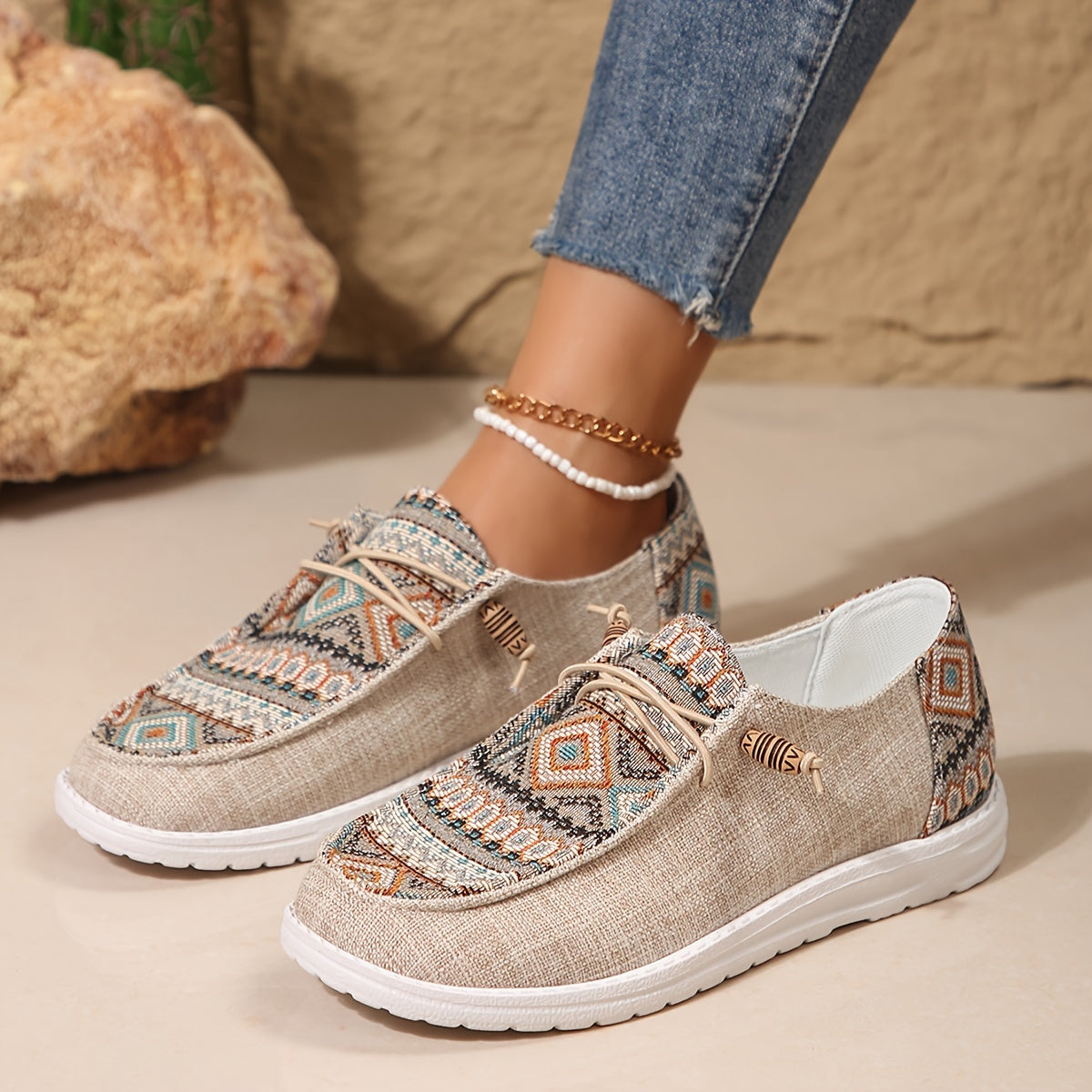 Aztec Print Slip-On Canvas Sneakers