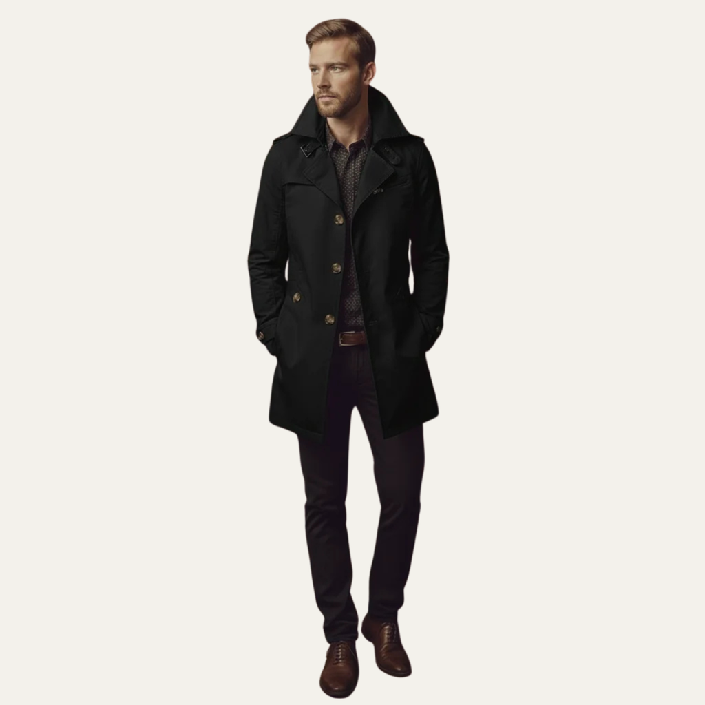 Men's Double-Breasted Longline Trench Coat