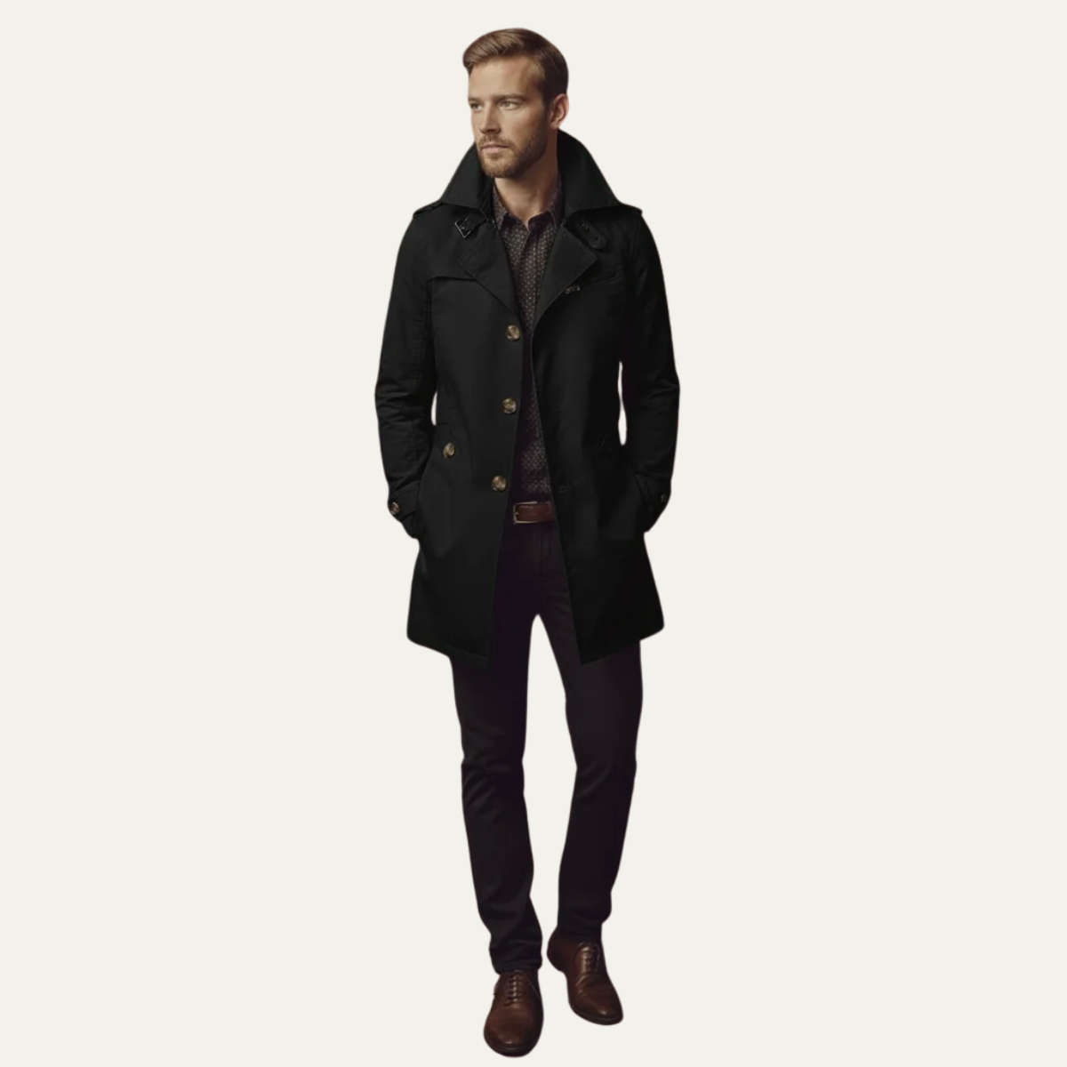 Men's Double-Breasted Longline Trench Coat