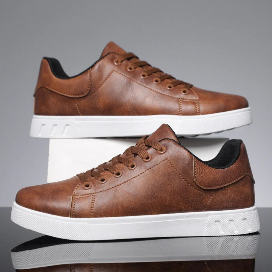 Leather Look Low Top Sneakers with White Sole