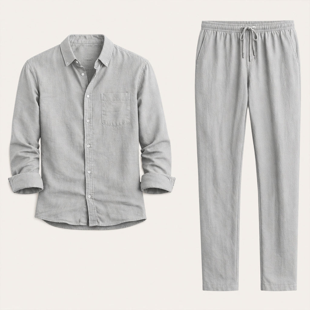 Linen Long Sleeve Shirt and Trousers Two Piece Set