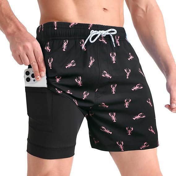 Short de bain 2-en-1 à imprimé palmiers, avec doublure de compression
