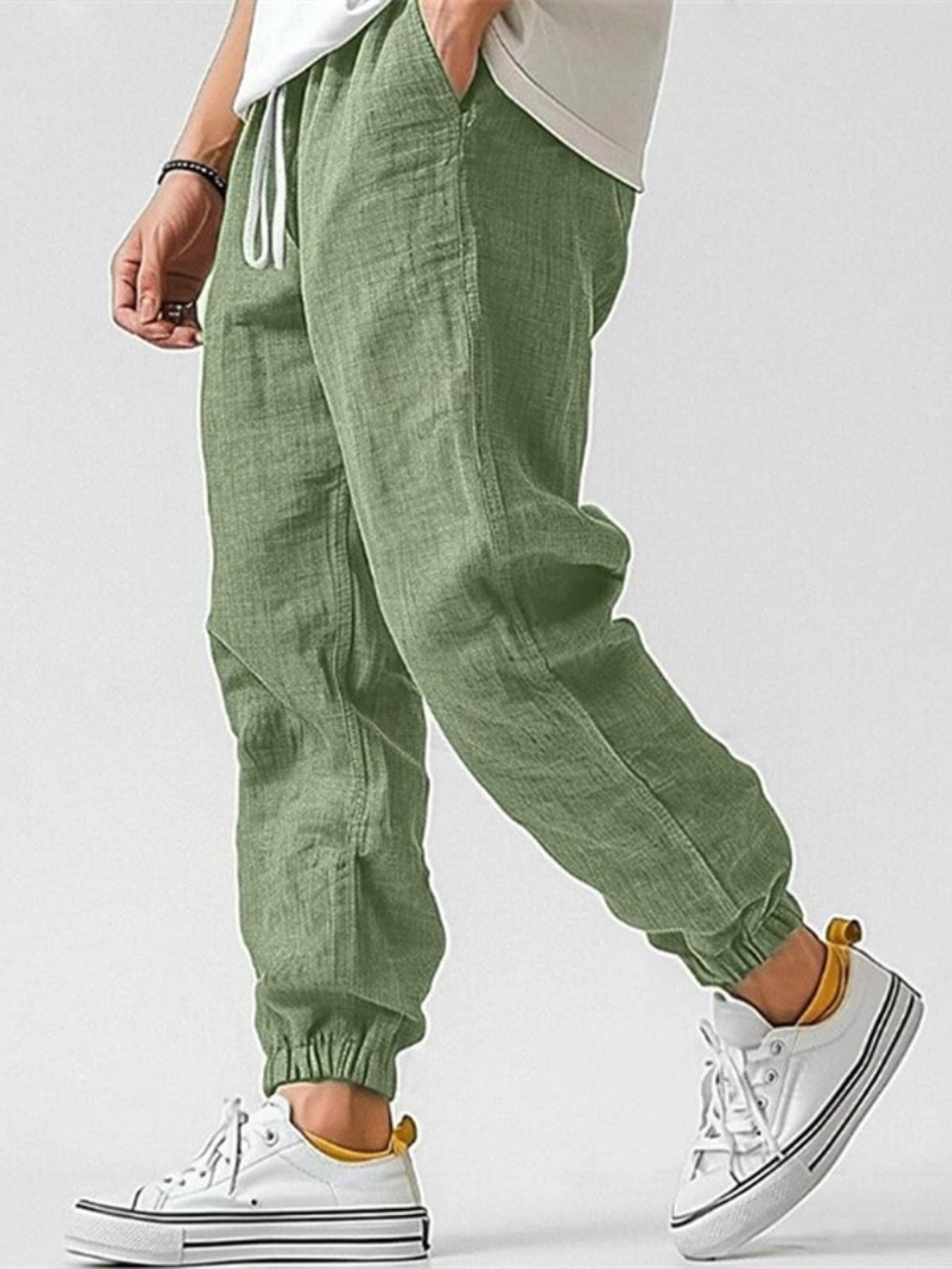 Pantalon jogger en lin avec chevilles élastiquées