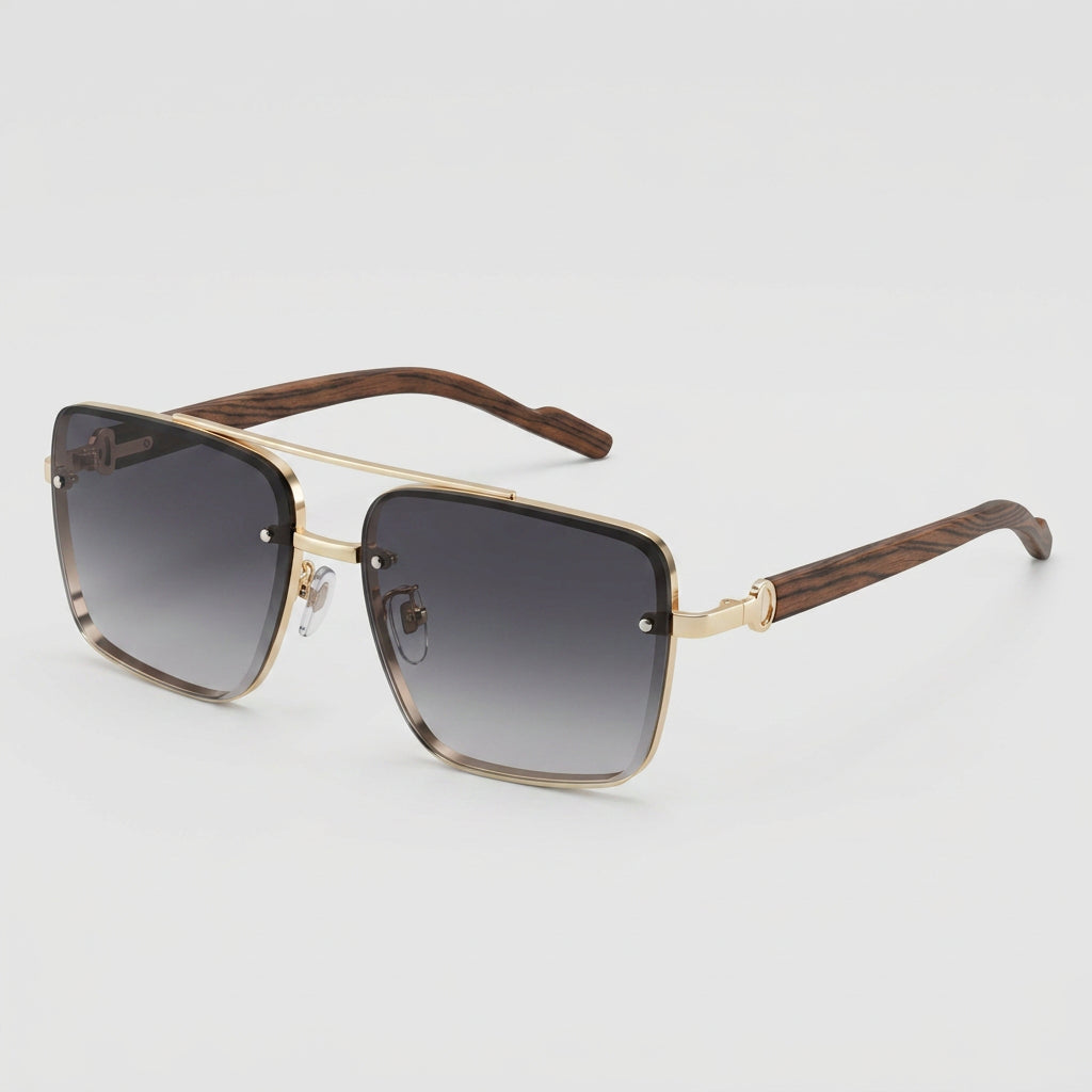 Lunettes de soleil carrées sans monture avec double pont