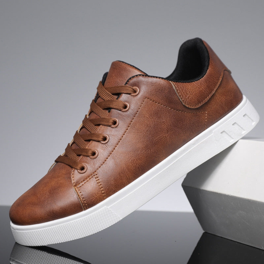 Leather Look Low Top Sneakers with White Sole