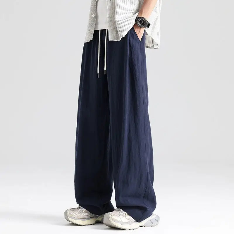Men's Wide-Leg Linen Drawstring Trousers