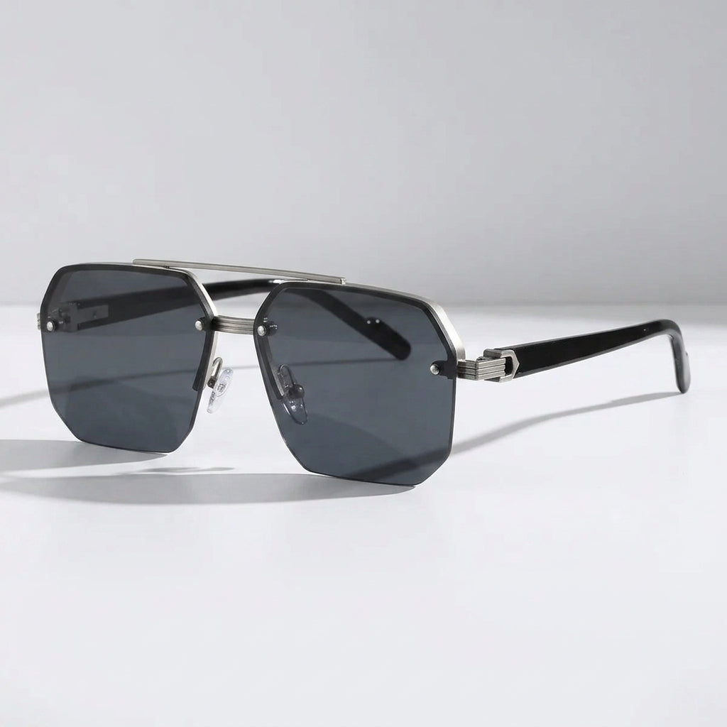 Rimless Geometric Sunglasses with Gold Double Bridge