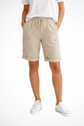 Linen Blend Cuffed Bermuda Shorts with Drawstring Waist