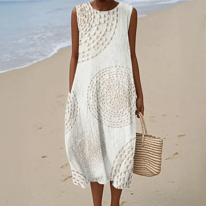 Robe midi sans manches à imprimé abstrait, avec poches latérales