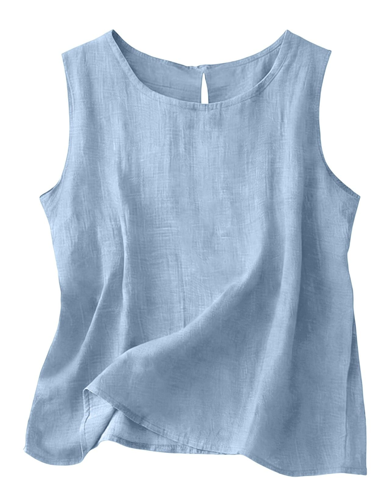 Linen Sleeveless Tank Top with Round Neckline