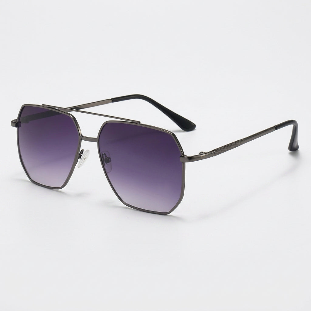 Geometric Aviator Sunglasses with Metal Double Bridge