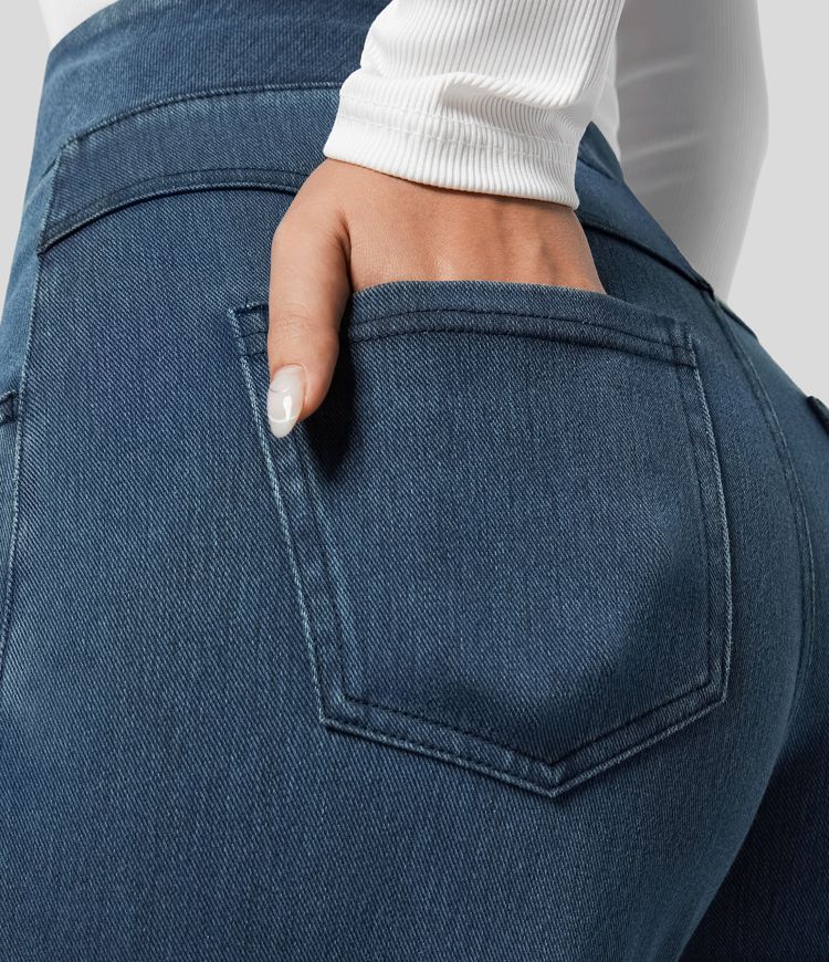 High-Waist Wide-Leg Pull-On Jeans