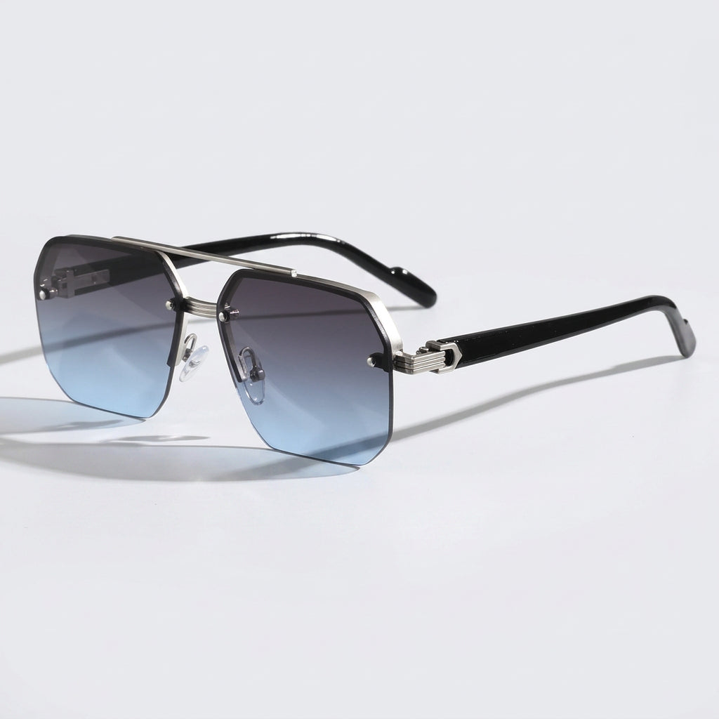 Rimless Geometric Sunglasses with Gold Double Bridge