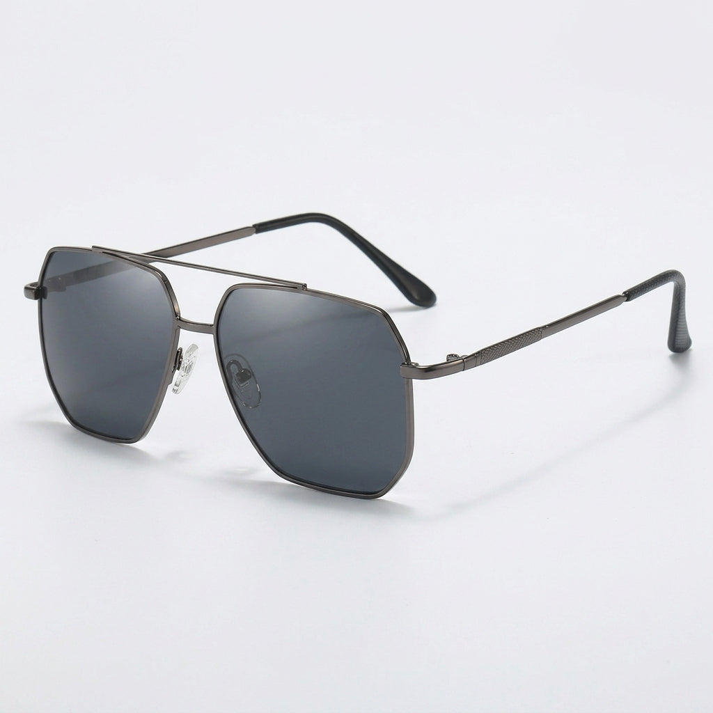 Geometric Aviator Sunglasses with Metal Double Bridge