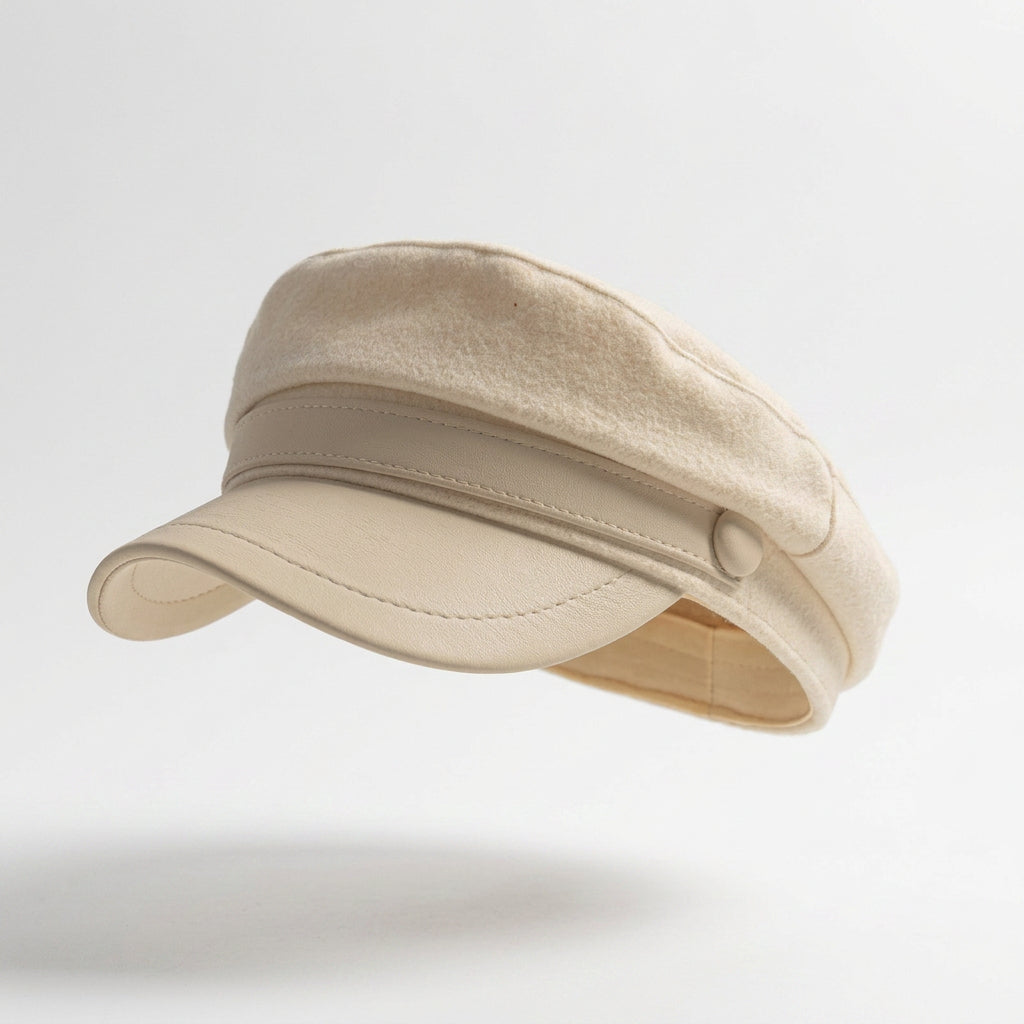 Faux Leather Brim Textured Newsboy Cap