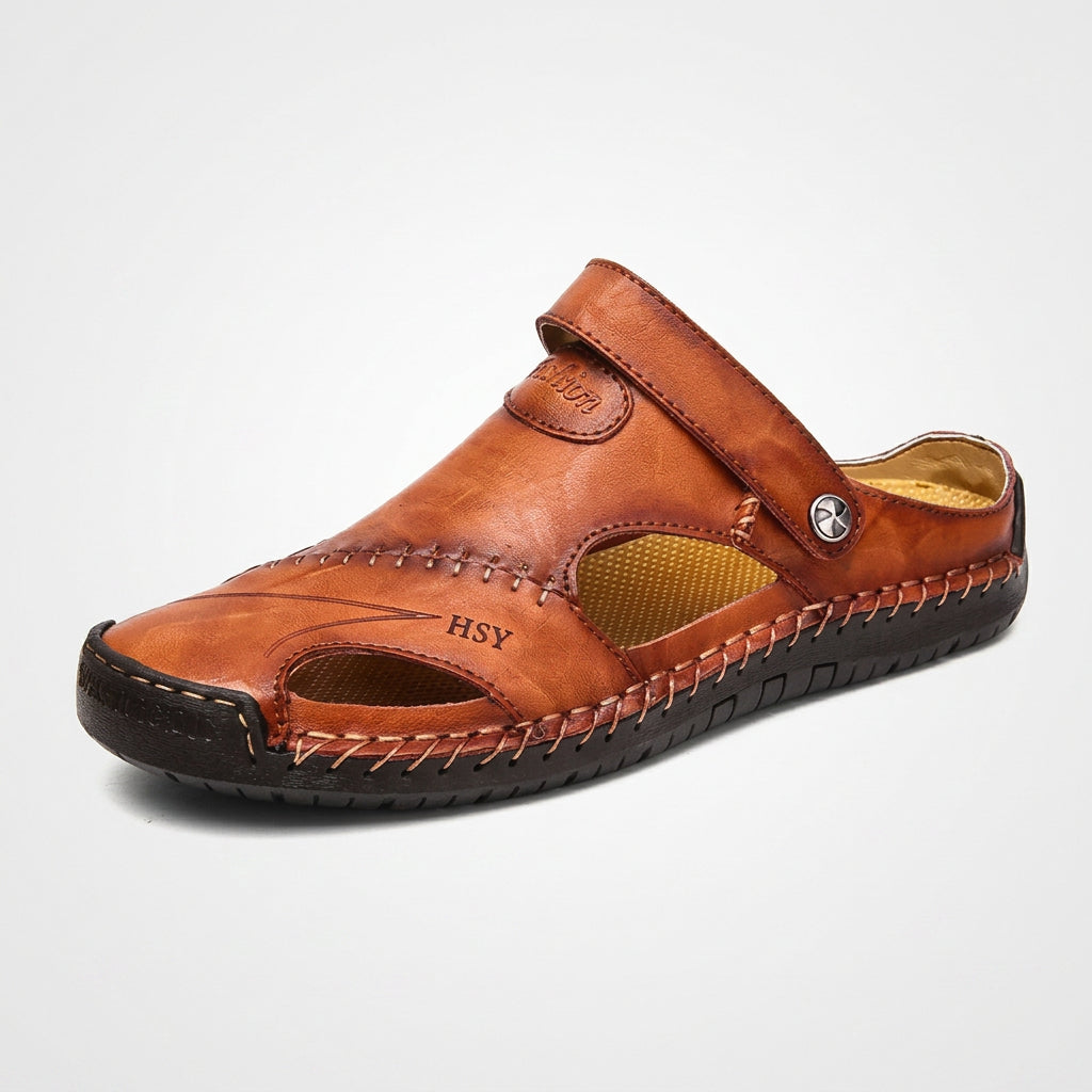 Hand-Stitched Leather Closed-Toe Sandals for Men