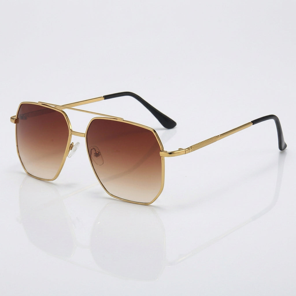 Geometric Aviator Sunglasses with Metal Double Bridge
