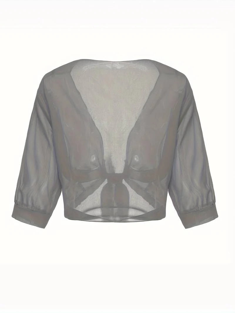 Sheer Tie-Front Cropped Chiffon Cardigan