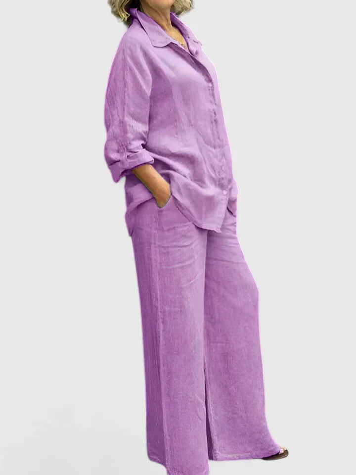 Relaxed Button-Front Shirt & Wide-Leg Trouser Set