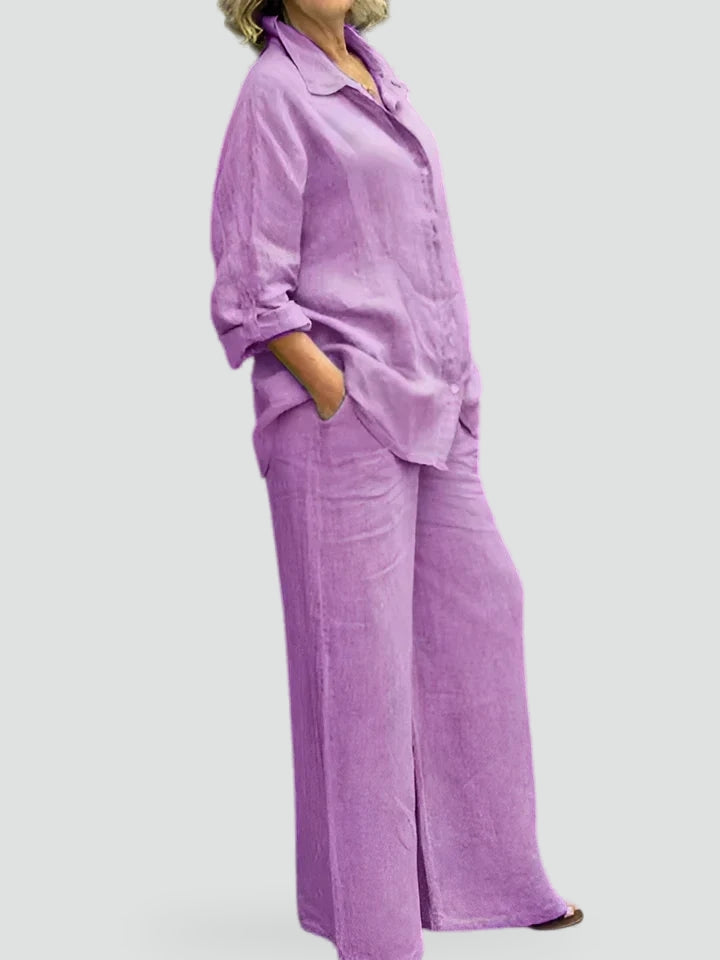 Relaxed Button-Front Shirt & Wide-Leg Trouser Set