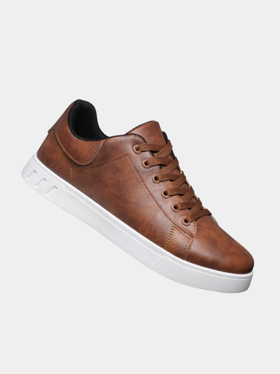 Leather Look Low Top Sneakers with White Sole
