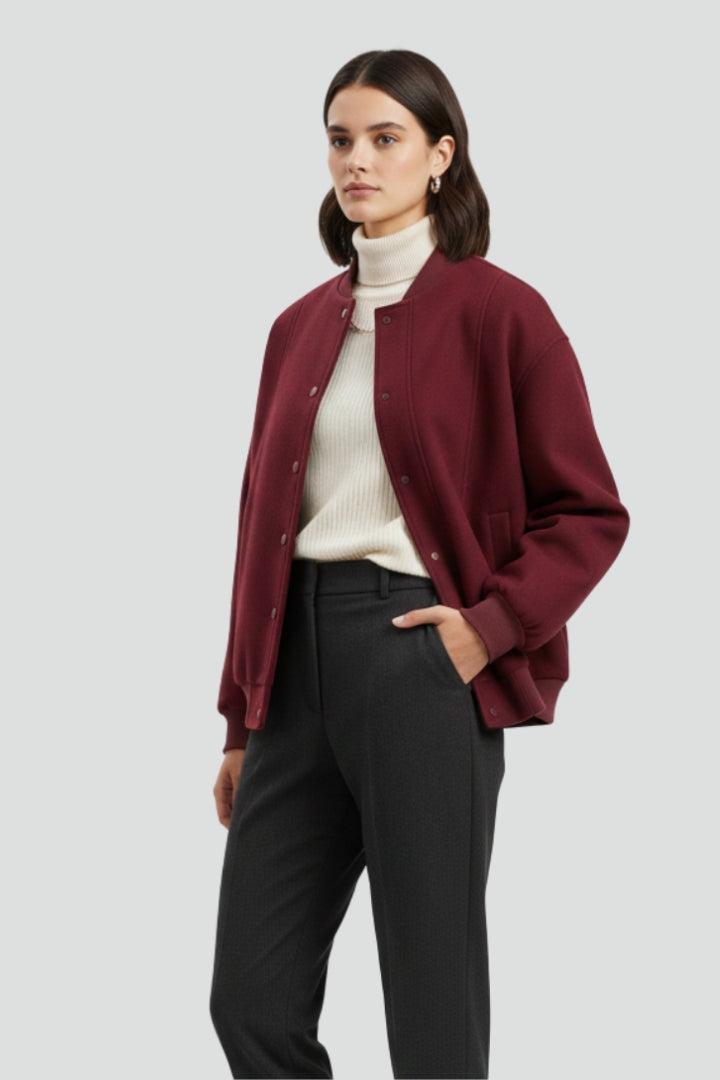 Women's Snap Button Varsity Bomber Jacket