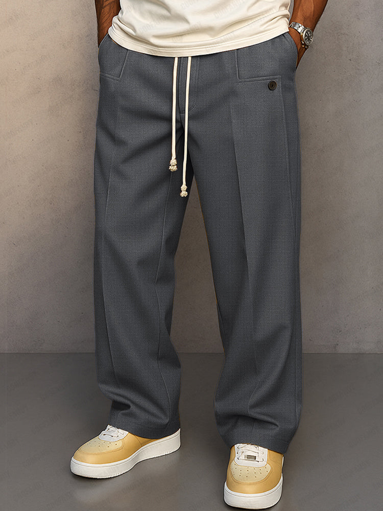 Men's Wide-Leg Pleated Drawstring Trousers