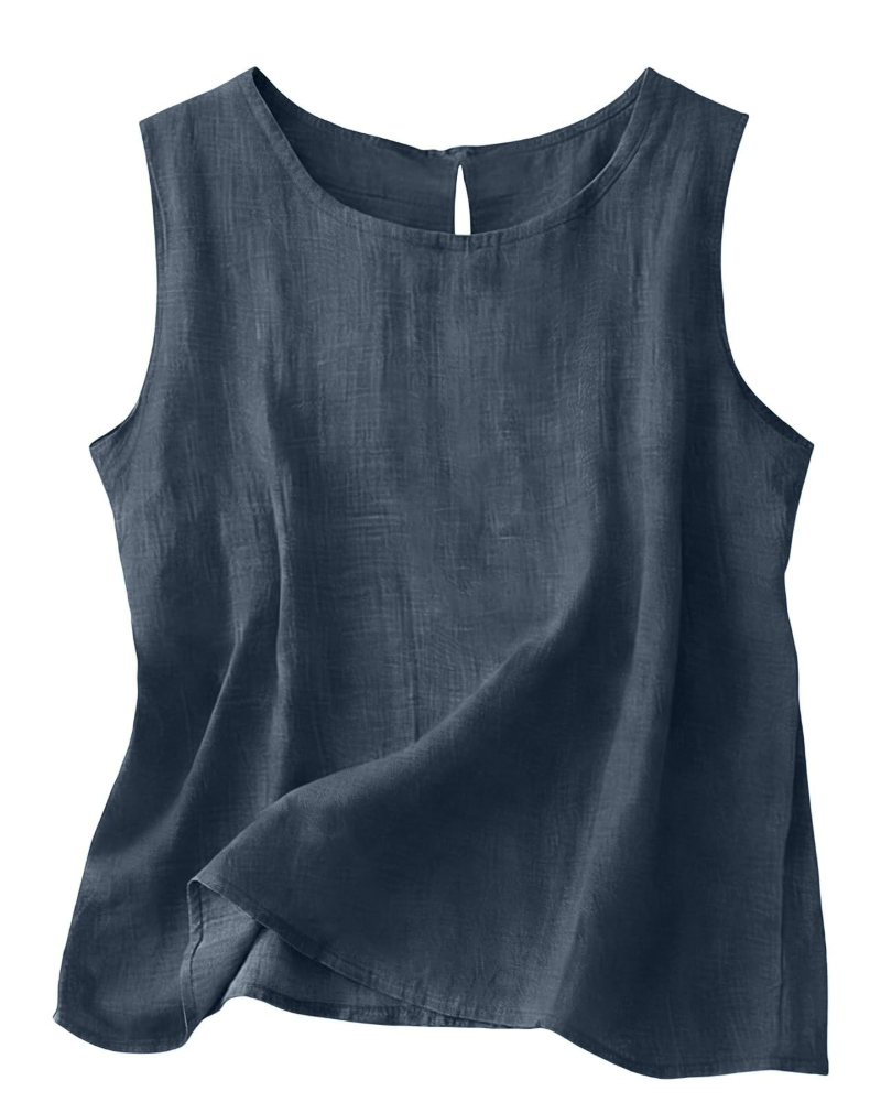 Linen Sleeveless Tank Top with Round Neckline