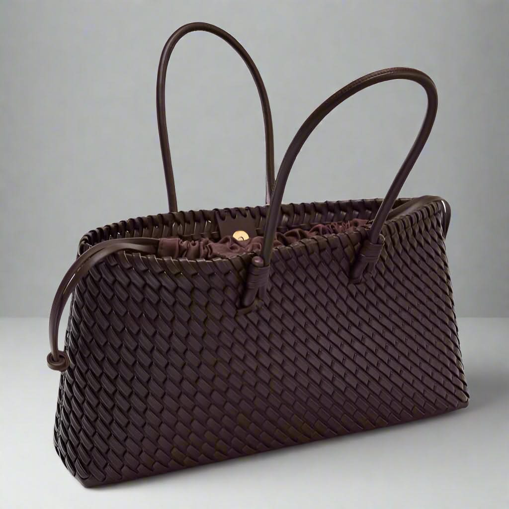 Women's Woven Leather Structured Tote Bag