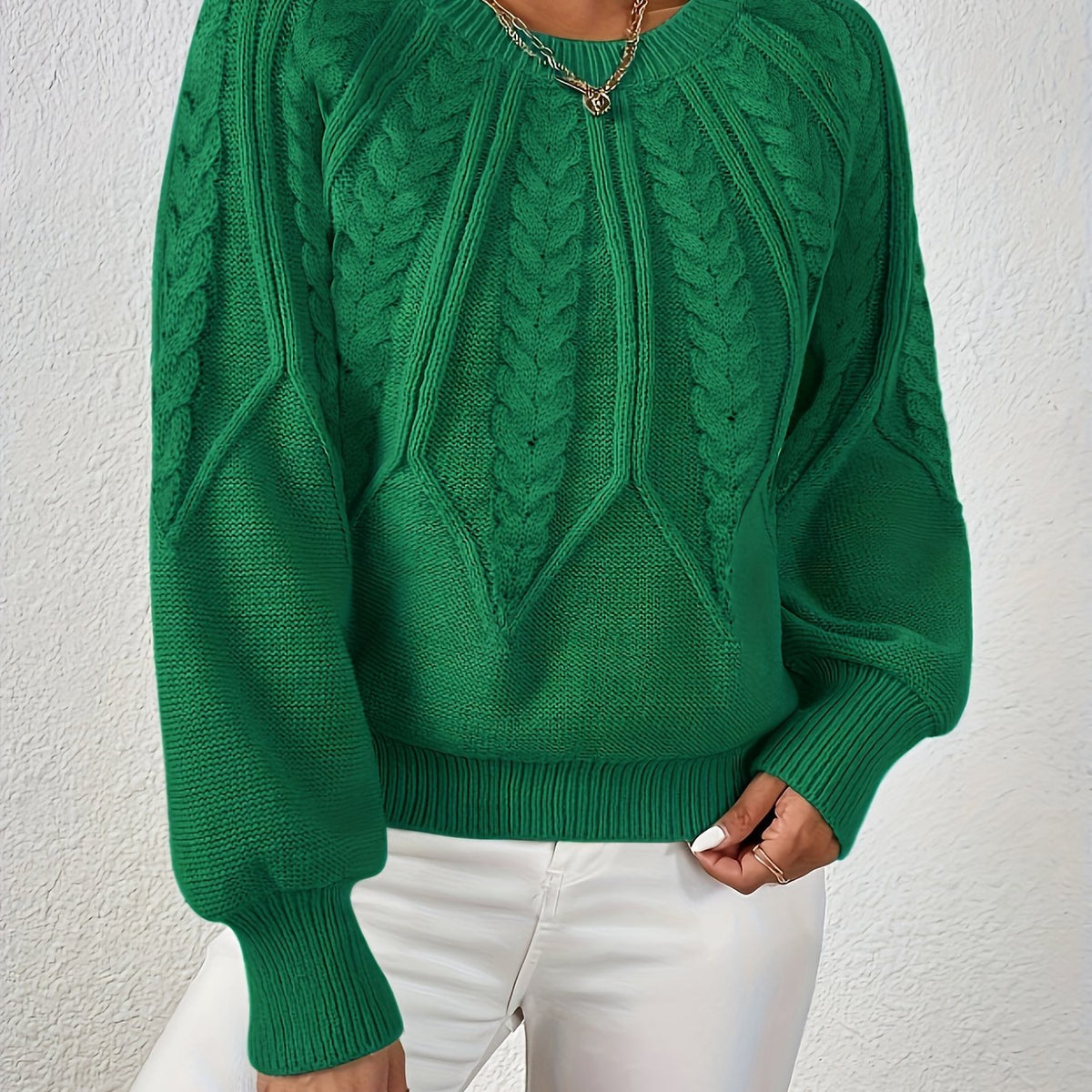 Women's Cable Knit Balloon Sleeve Cropped Jumper