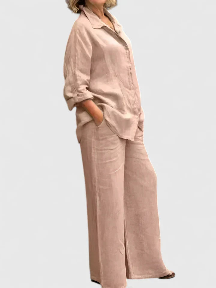 Relaxed Button-Front Shirt & Wide-Leg Trouser Set