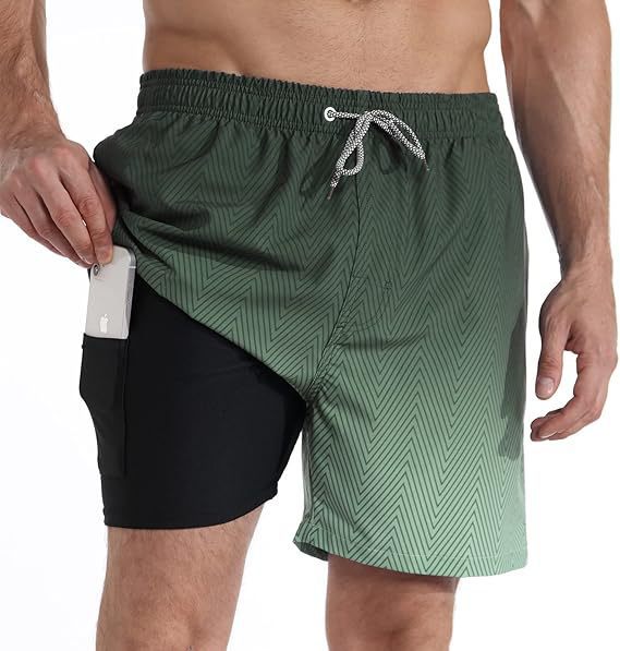 Short de bain 2-en-1 à imprimé palmiers, avec doublure de compression