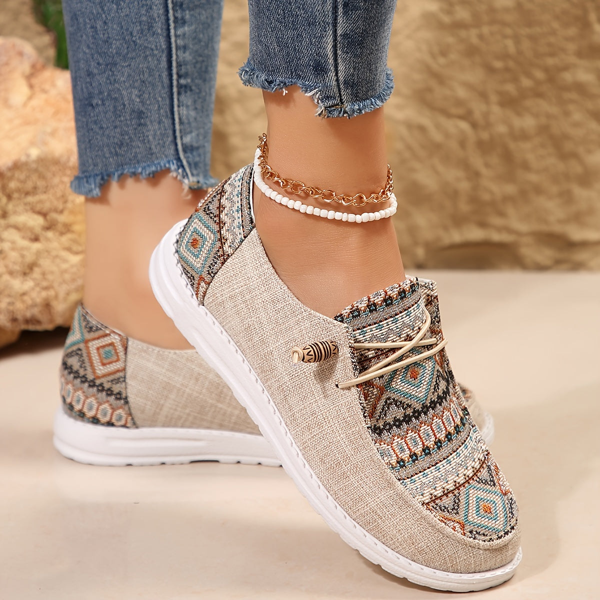 Aztec Print Slip-On Canvas Sneakers