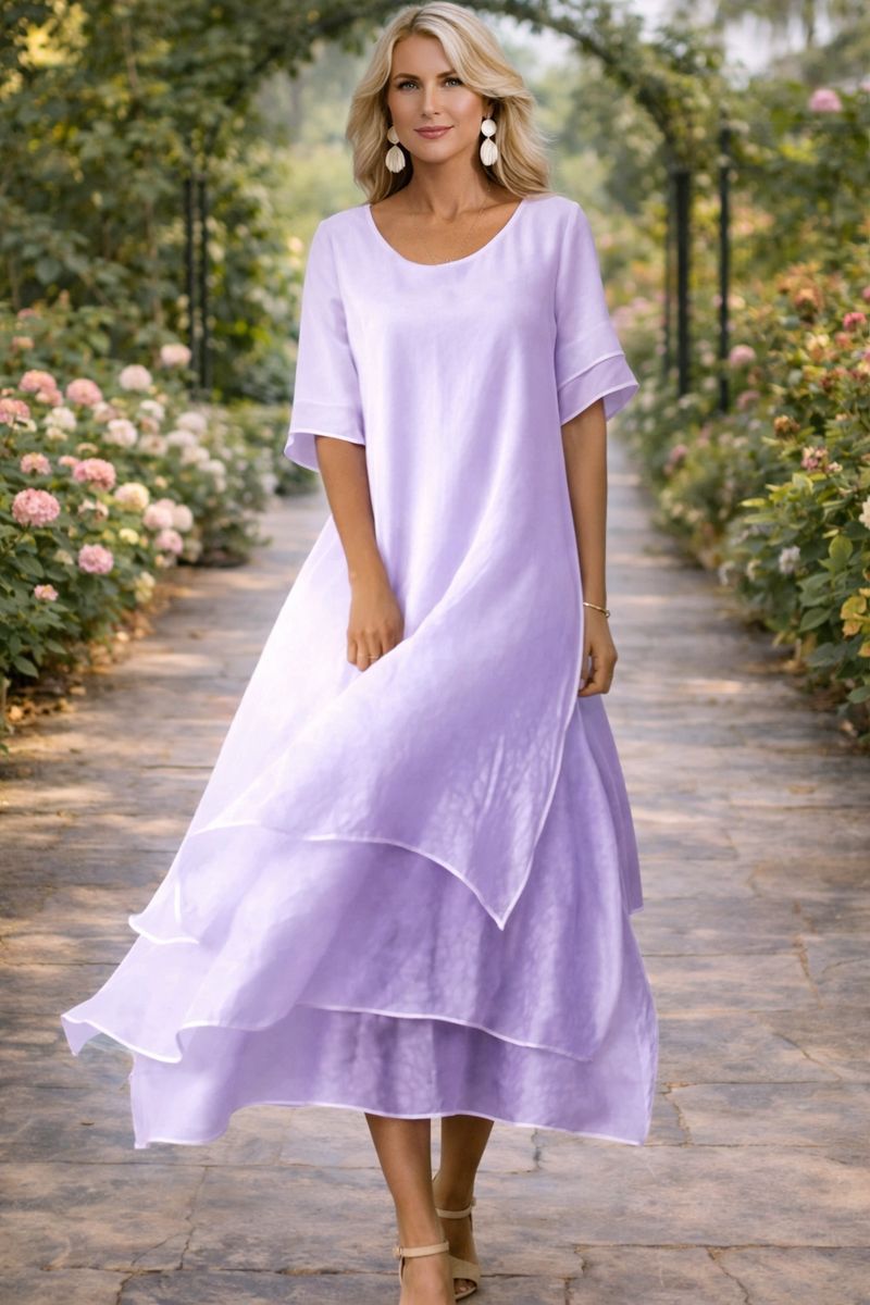 Robe midi à superposition en organza et manches volantées